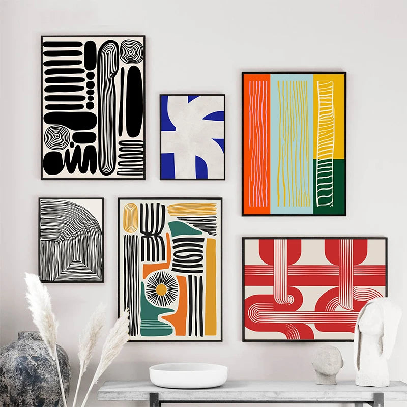 Retro Geometric Abstract Canvas Wall Art | Minimal Line Print