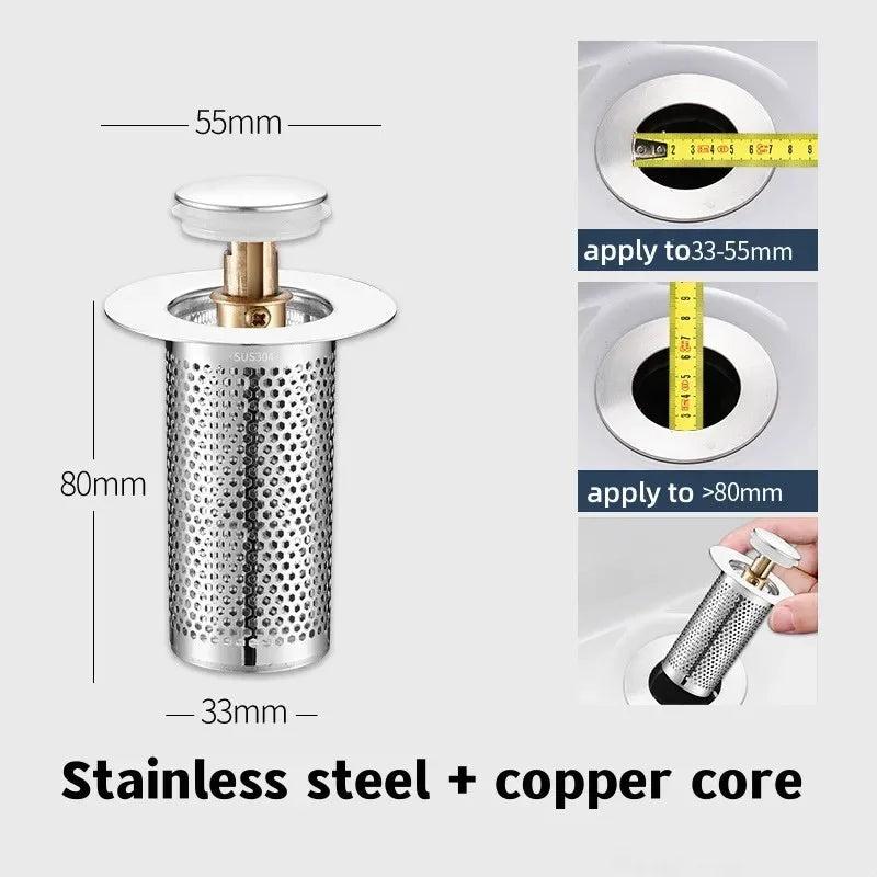 Stainless Steel Pop-Up Drain Stopper | Hair Catcher & Odor Guard