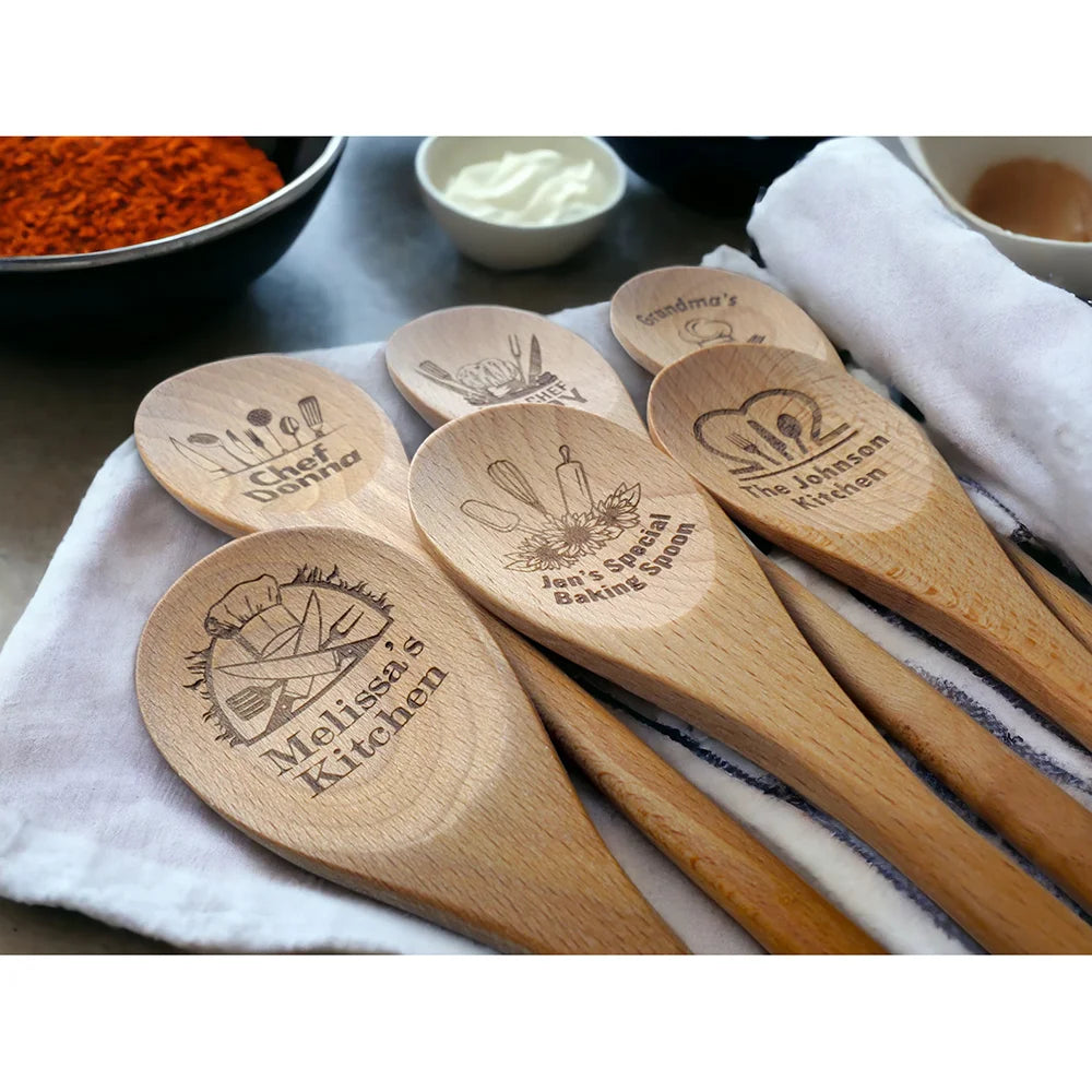 Custom Engraved Wooden Spoon | Personalized Kitchen Gift Engraved Kitchen Utensil Peaceful Pleasures Health and Wellness