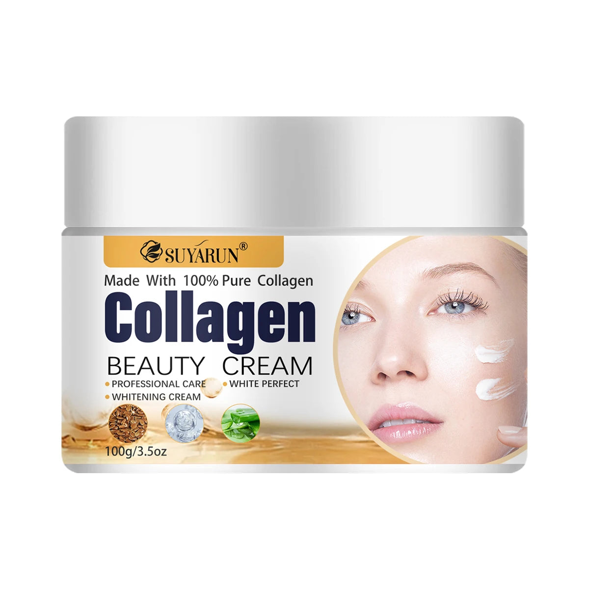 SUYARUN Collagen Face Cream Anti-Aging Firming And Moisturizing with Hyaluronic Acid for All Skin Types. Peaceful Pleasures Health and Wellness 100g