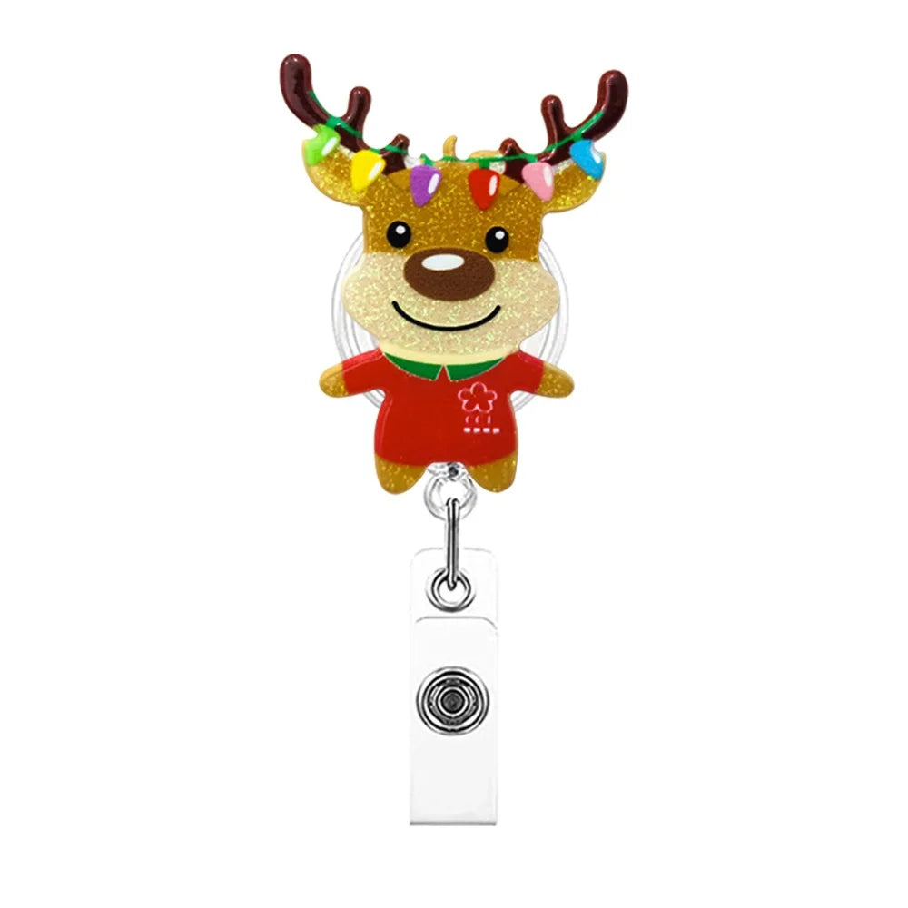 Acrylic Christmas Badge Reel Santa Claus Snowman Elk Retractable Badge Holder Gingerbread Xmas Decoration ID Card Holder Peaceful Pleasures Health and Wellness Style 18