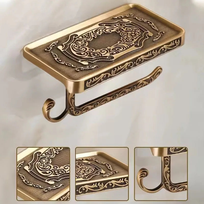 Vintage Brass Wall Mounted Toilet Paper Holder | Antique Finish