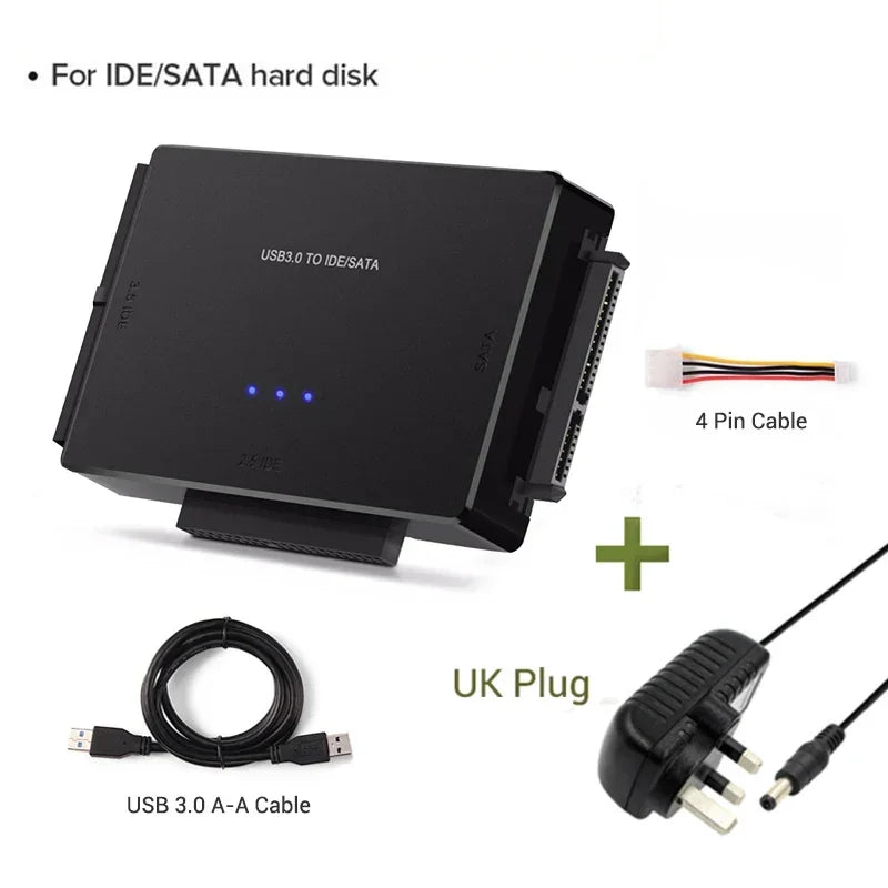 SATA/IDE to USB 3.0 Adapter Hard Drive Adapter Converter for Universal 2.5/3.5 Inch IDE SATA HDD SSD with 12V 2A Power Adapter Peaceful Pleasures Health and Wellness UK Plug 100cm