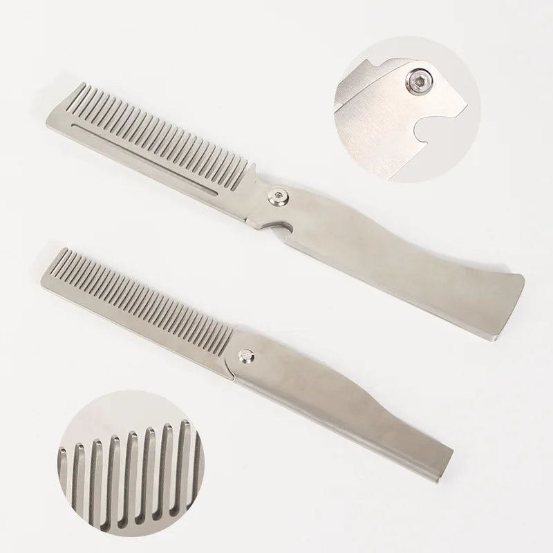 Men Retro Oil Head Comb Portable Folding Stainless Steel 201 Comb Hairdressing Styling Round Teeth Comb Texture Modeling Steel C Peaceful Pleasures Health and Wellness