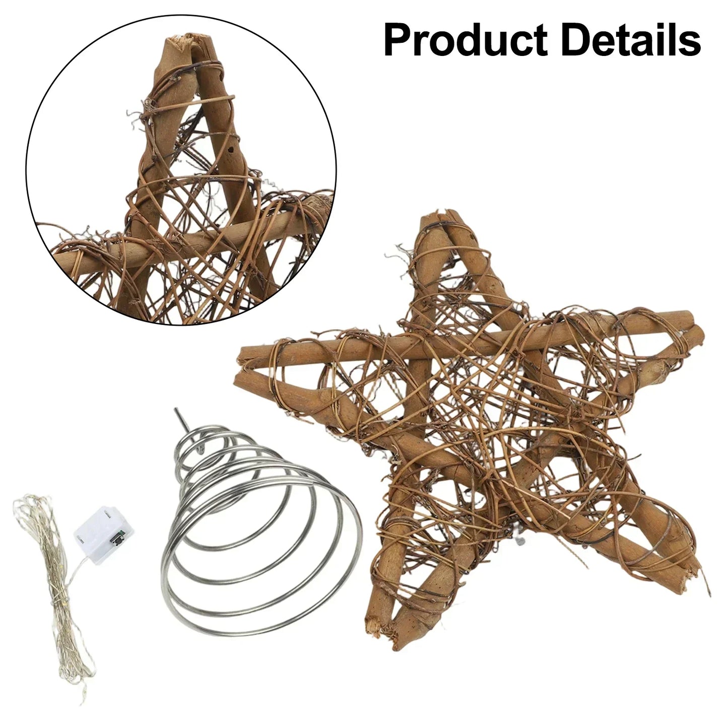 Spiral Star Christmas Tree Topper Ornament – Wood & Wire 11.5"