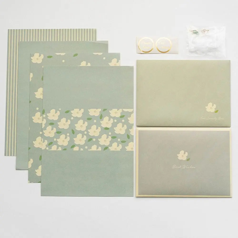 Gift Card Flowers Floral Envelopes with Stickers Greeting Letter Pads Kawaii DIY Postcard Letter Writing Paper Wedding Party Peaceful Pleasures Health and Wellness Green