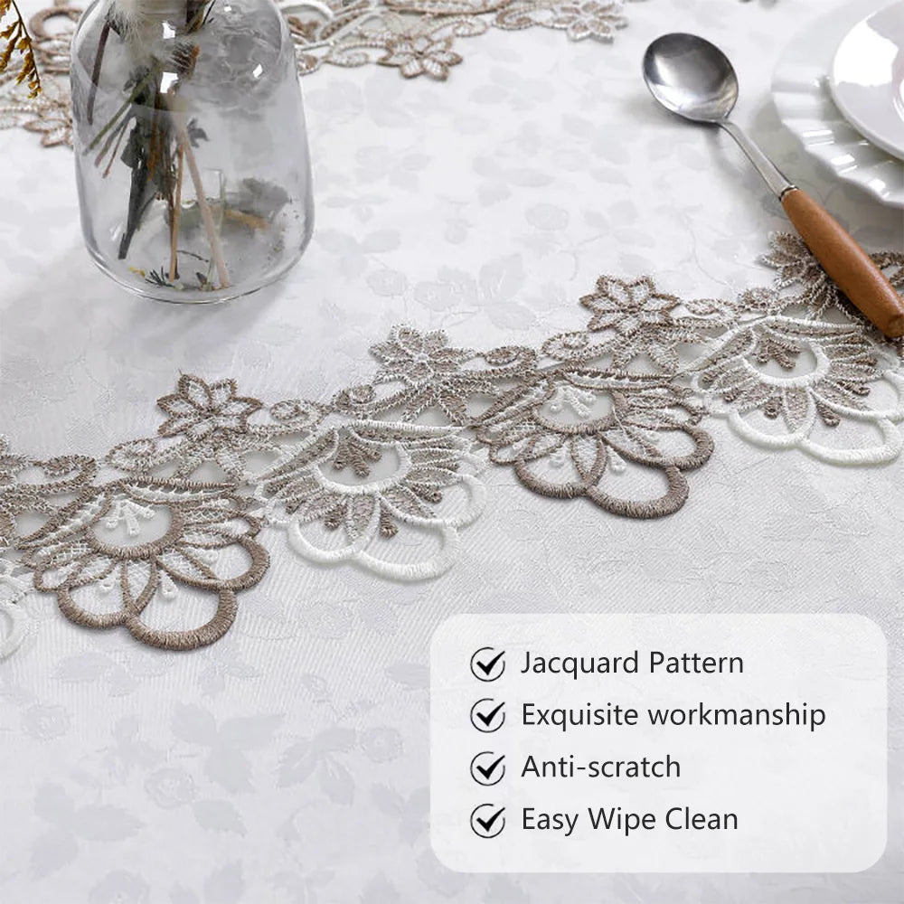 Battilo White Lace Floral Tablecloth | Waterproof Rectangle Cover