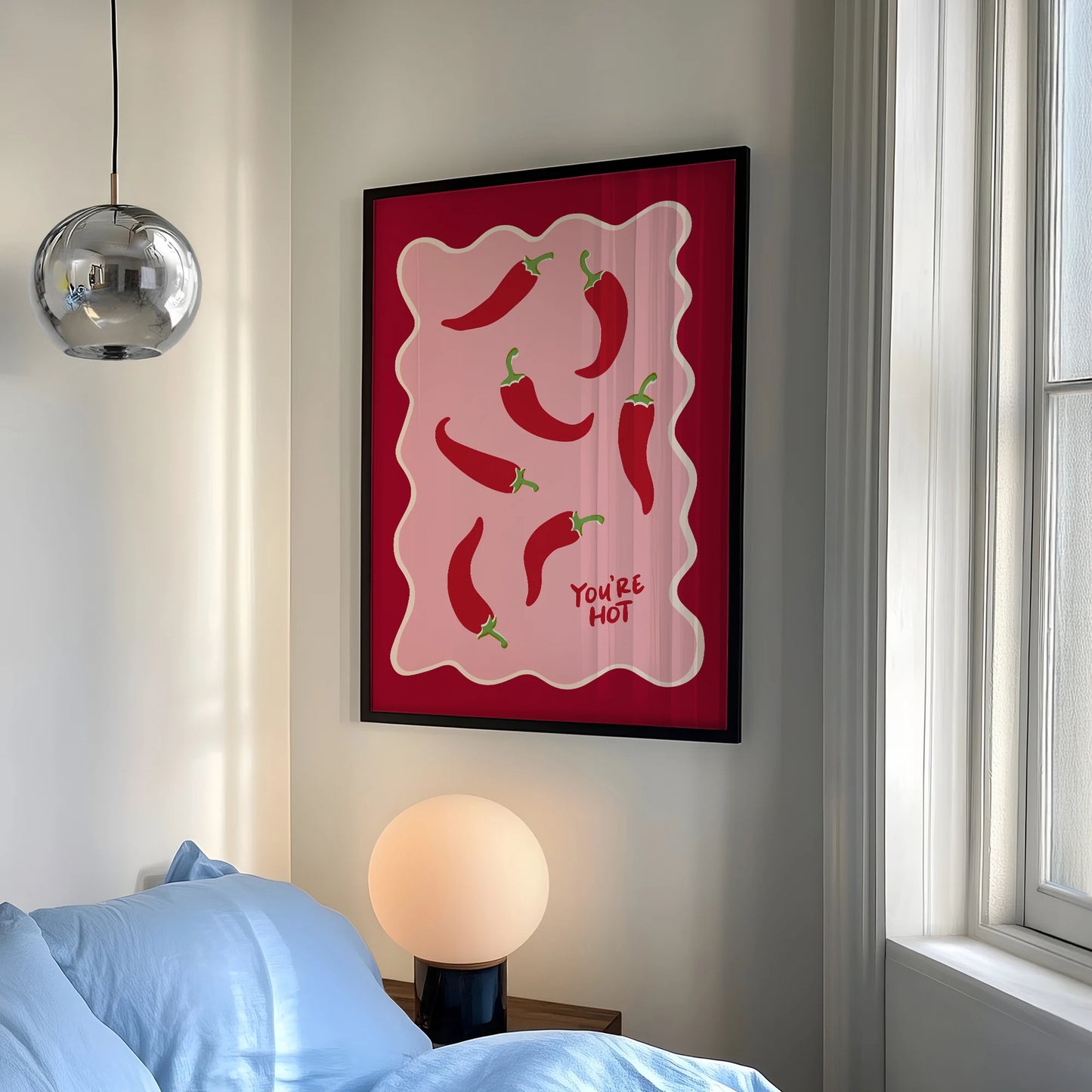 Retro Chili Pepper "You're Hot" Wall Art | Kitchen Poster