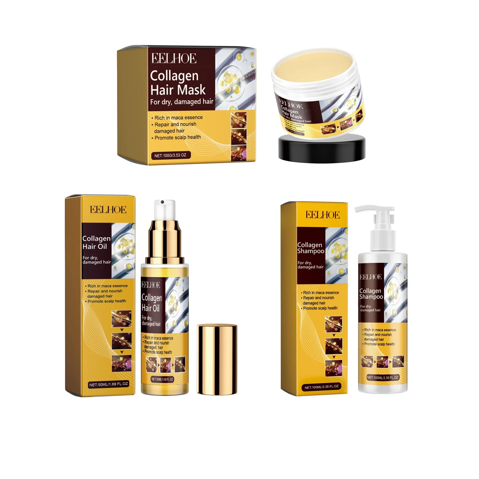 EELHOE Collagen Hair Care Kit for Smooth, Shiny Hair Peaceful Pleasures Health and Wellness