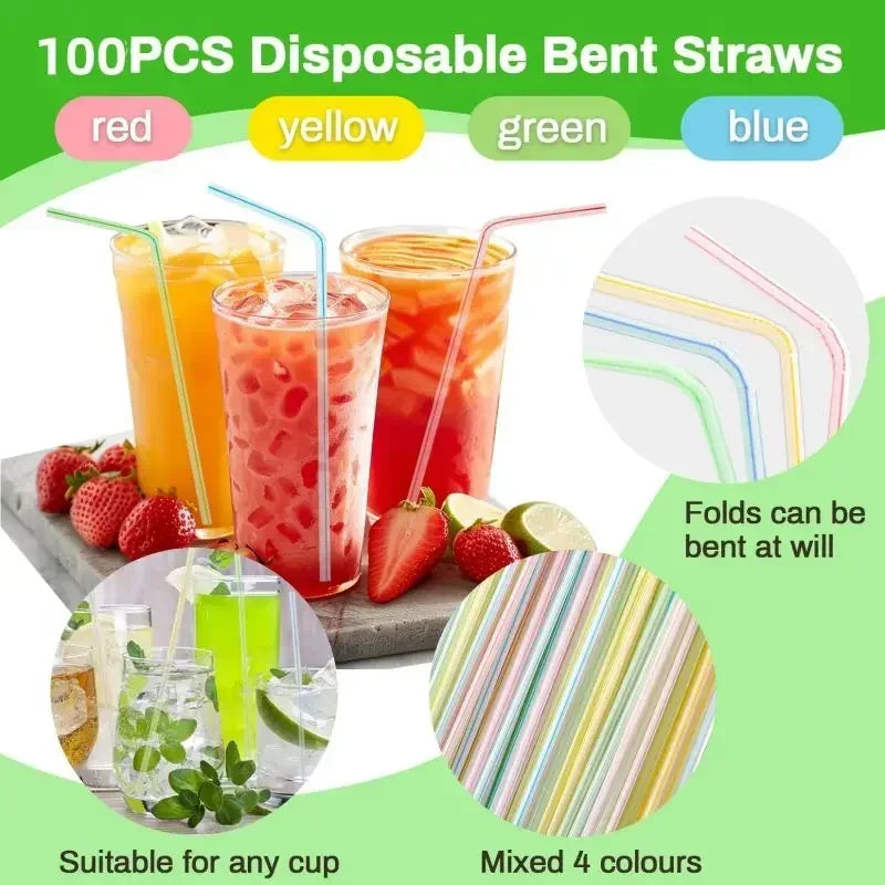 Multicolor Flexible Plastic Drinking Straws | Bulk Party Pack