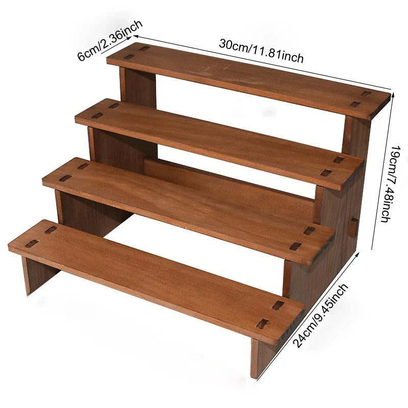 Wooden Multi-Tier Jewelry & Figurine Display Stand | 2–5 Layers