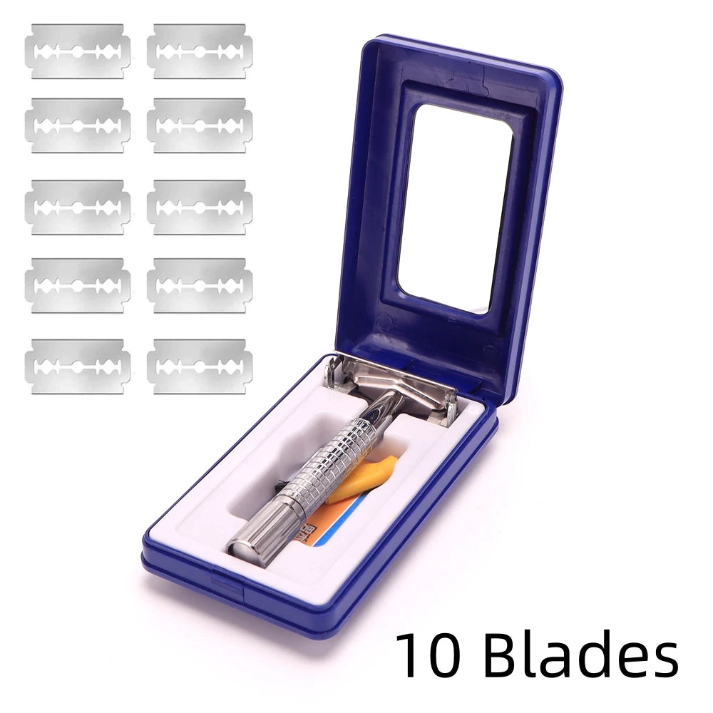 Old Style Mens Manual Shavers Set Adjustable Safety Razor Reusable Classic Hair Removal Shaver Home Men Tools Supplies Peaceful Pleasures Health and Wellness sliver CN