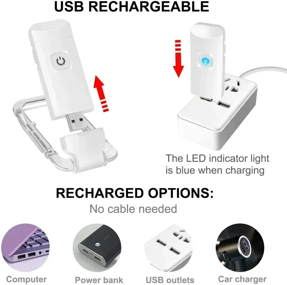 ZHIYU Clip-On LED Book Light | USB Rechargeable, 3 Brightness