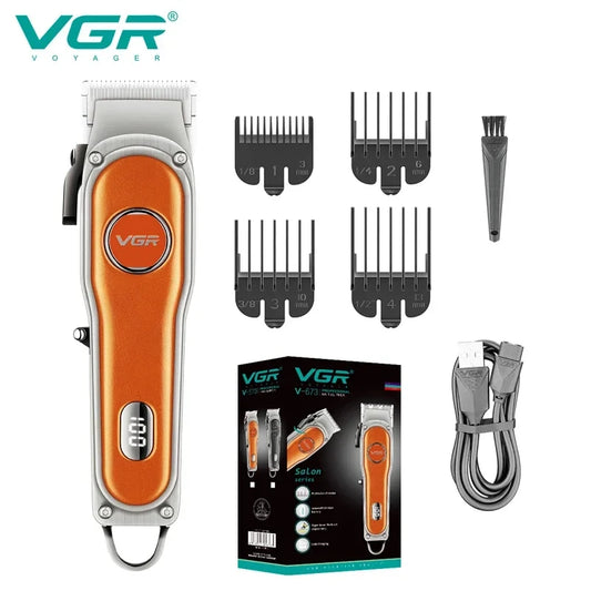 VGR 673 Hair Clipper Professional Clipper Hair Trimmer Vintage Haircutting Machine LED Display Electric Barber Trimmer for Men Peaceful Pleasures Health and Wellness 673 orange