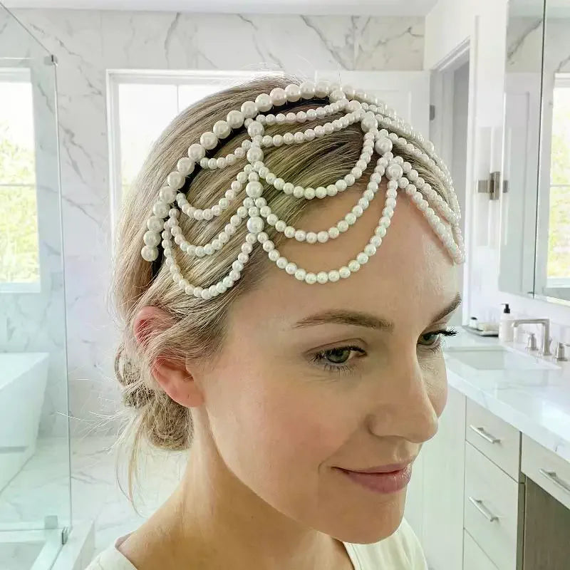 Vintage Pearl Headband – Layered Beaded Bridal Hair Hoop