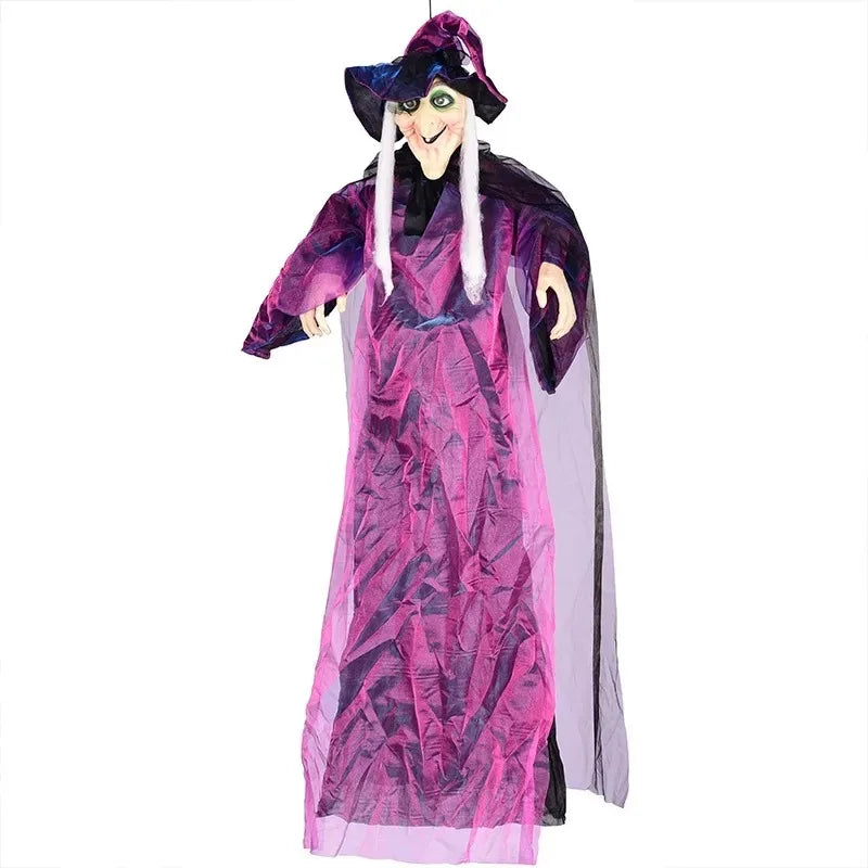 Voice-Activated Glowing Witch Halloween Hanging Prop | 1–4 Pack