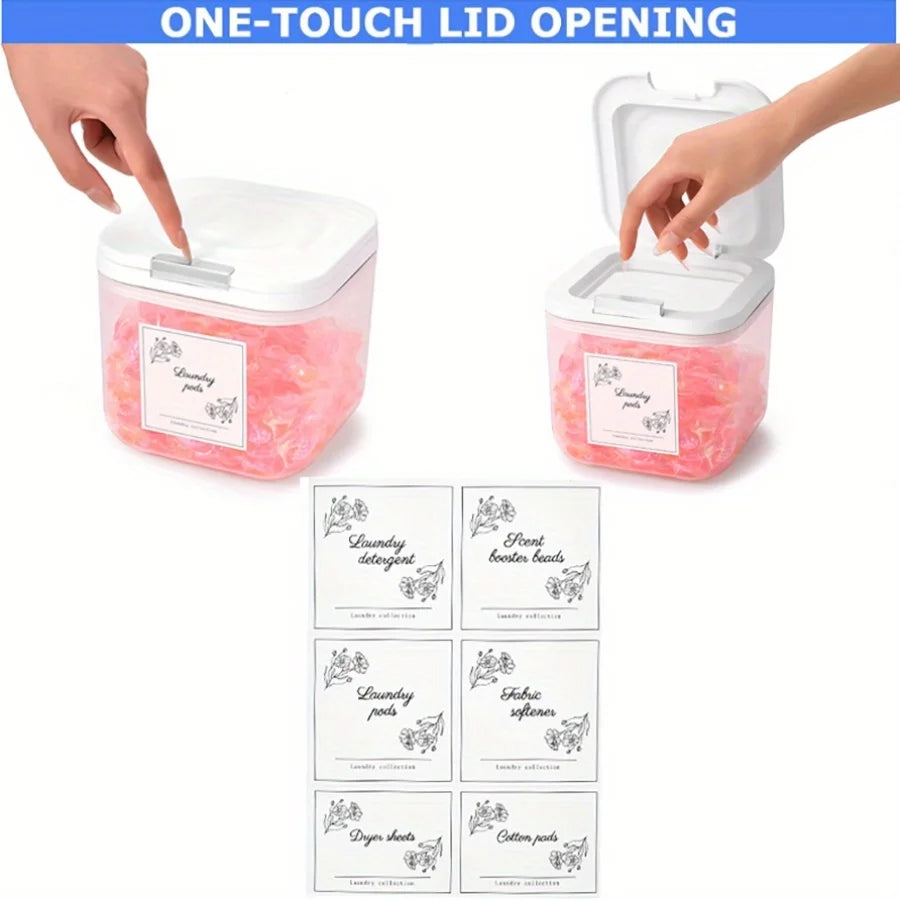2.5L Clear Laundry Pod Container – Sealed Auto Pop-Up Lid Storage Jar for Detergent Pods & Bathroom Organization