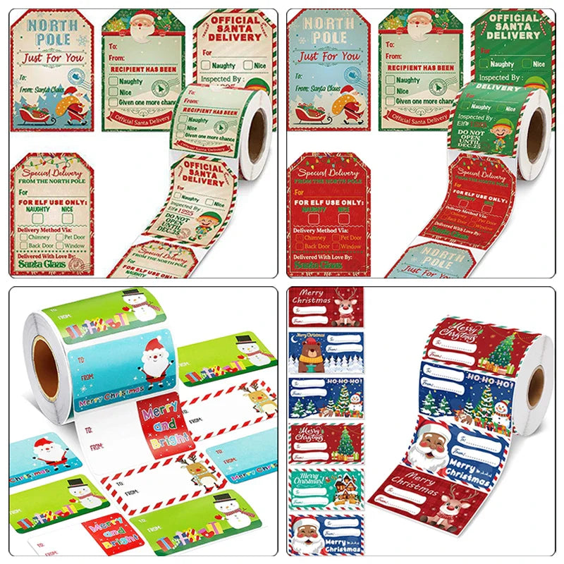 200–500pcs Christmas Stickers PVC Gift Tags & Holiday Seals