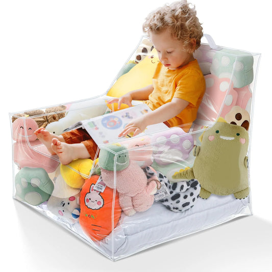Kids Storage Stool Chair 2in1 Thickened PVC Toy Organizer Bag Transparent Seat Creative Storage Box Peaceful Pleasures Health and Wellness