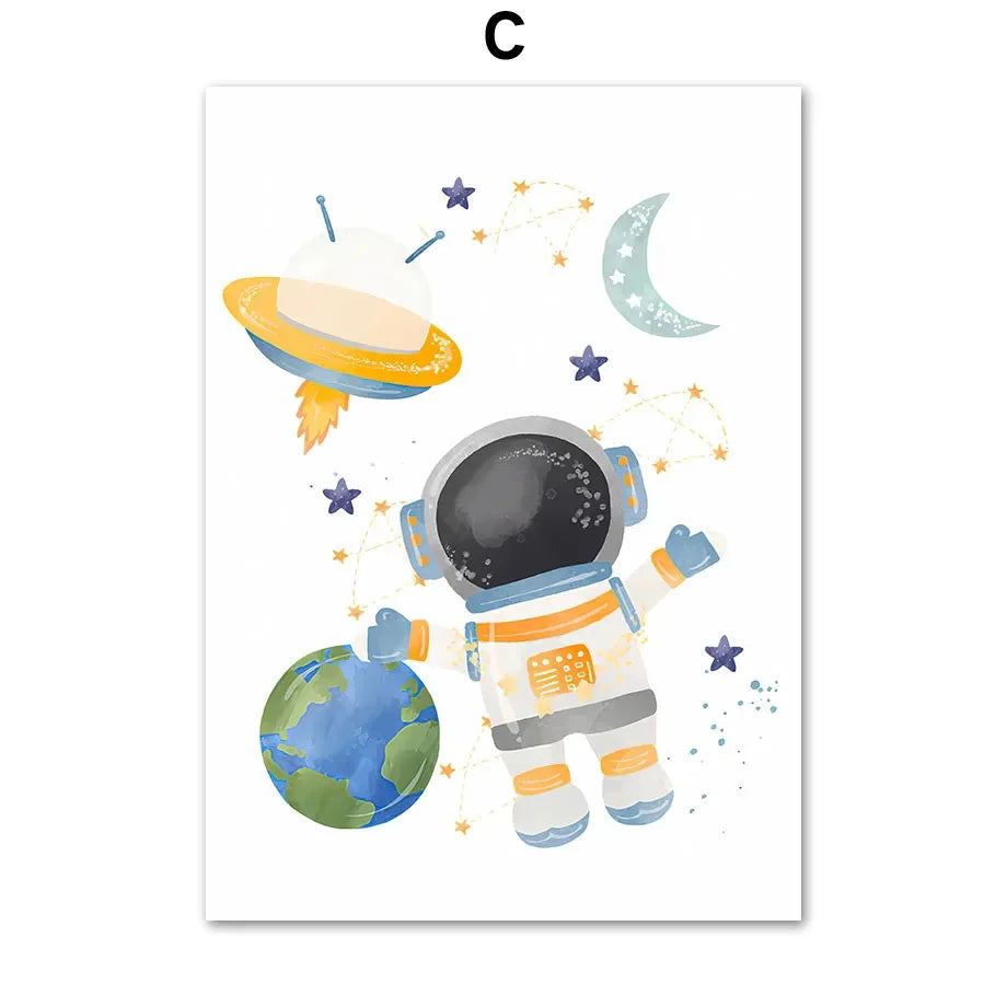 Rocket Astronauts Planet Outer Space Name Custom Wall Art Pictures Printed On Canvas Nordic Posters For Children's Room decora Peaceful Pleasures Health and Wellness DJ40278-04 40x50cm Unframed