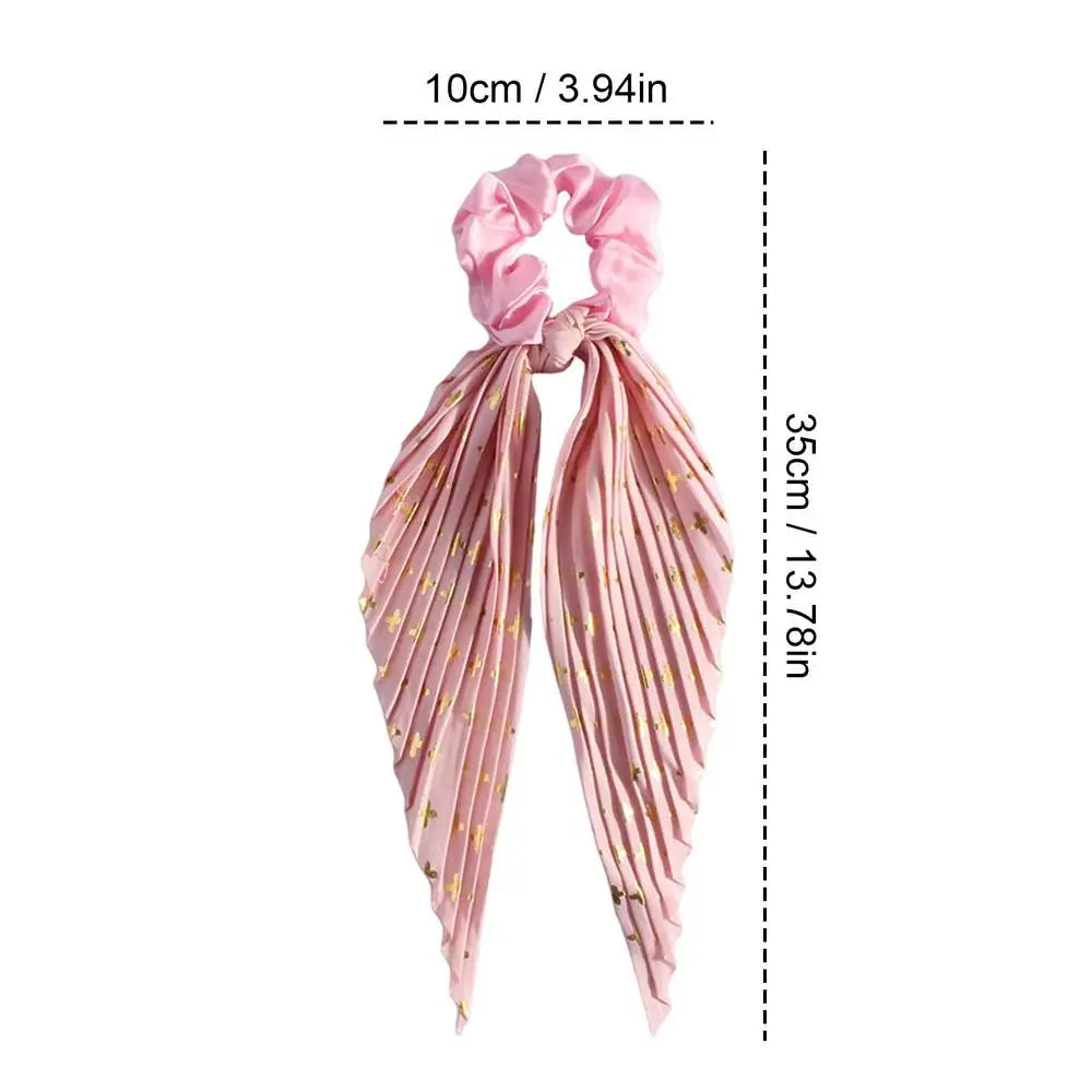 Satin Bow Ribbon Scrunchie – Floral Ponytail Hair Tie Women