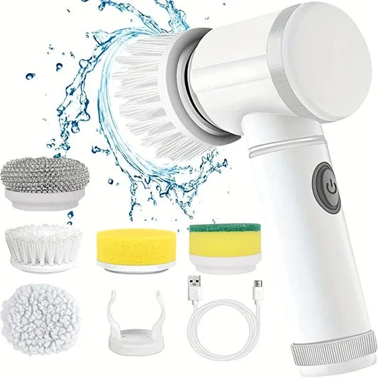 5-in-1 Electric Power Spin Scrubber Brush with 5 Heads for Bathroom Sink Bathtub Tile Shower Cleaning Peaceful Pleasures Health and Wellness