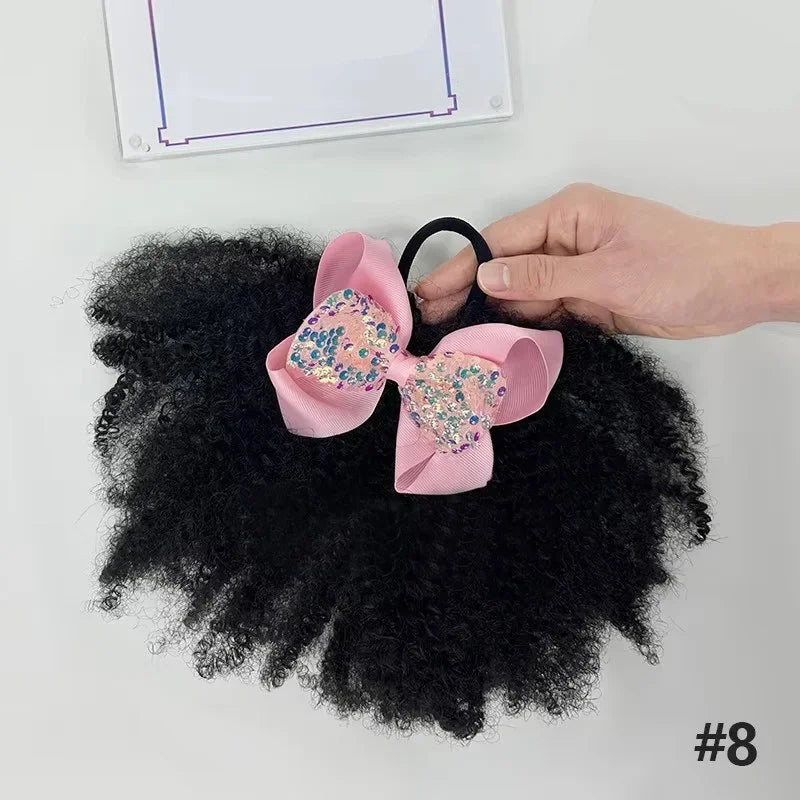 2pcs/ Luxury Kids Hair Buns Kids Afro Puff Soft Like Natural Human Hair Hand Feel Marley Kinky Bulk for Hair Girl with Elastic Peaceful Pleasures Health and Wellness pink