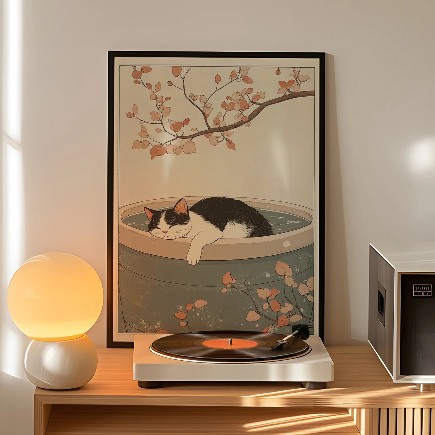 Japanese Cat in Water Canvas Wall Art Print | Home Decor