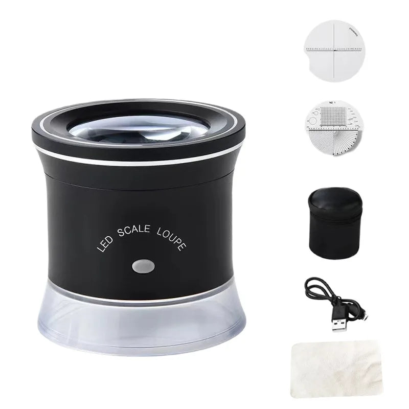 30X Illuminated Jewelers Magnifier Measuring Scale, Usb Rechargeable 6 Led Lights, Suitable for Jewelry Coins Peaceful Pleasures Health and Wellness 30x