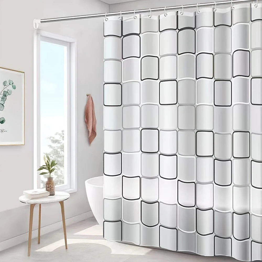 Clear Shower Curtain Waterproof White Plastic Bath Curtains Liner Transparent / Pink Bathroom Mildew PEVA Home Luxury with Hooks Peaceful Pleasures Health and Wellness Grid