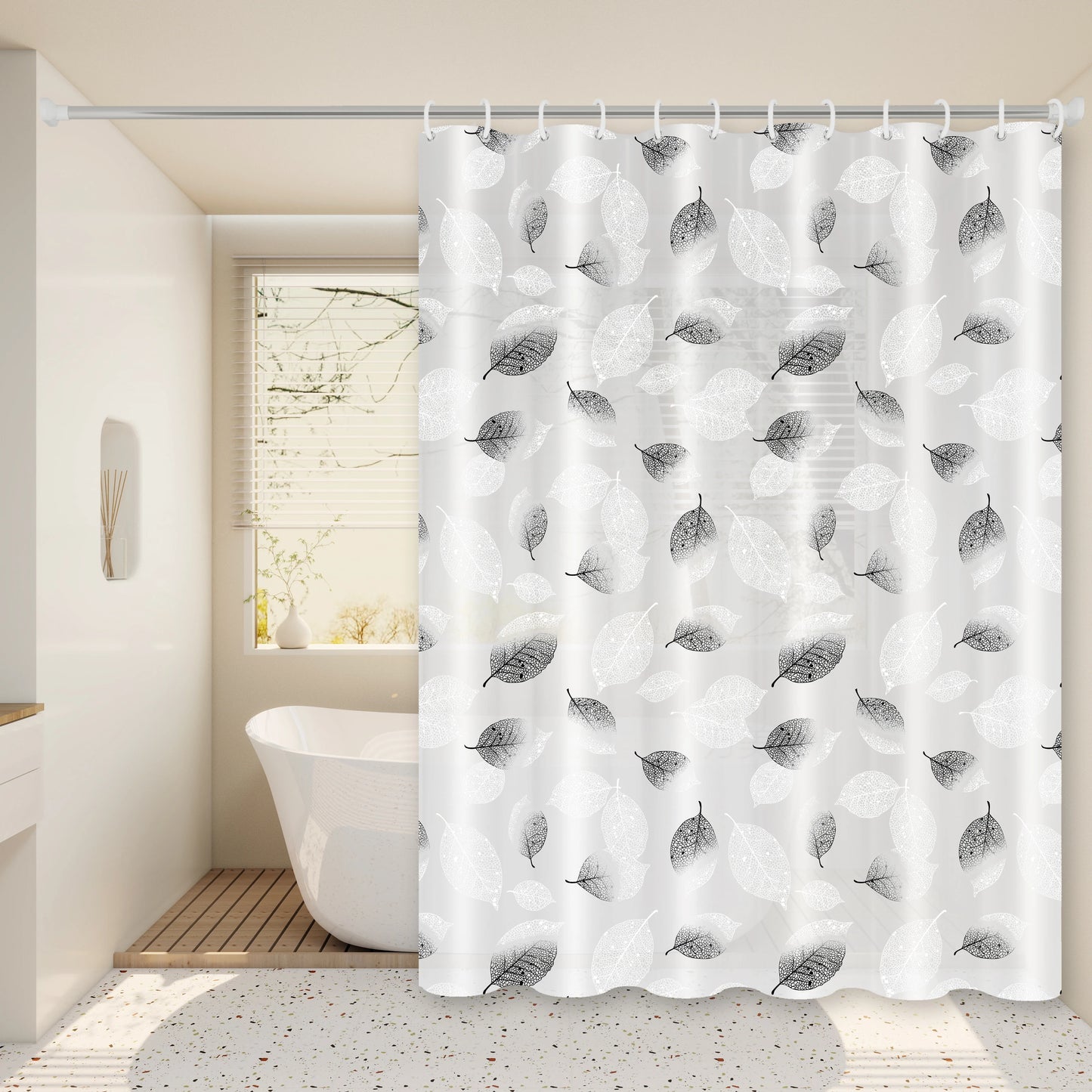 Black & White Leaf Nordic Minimalist PEVA Shower Curtain