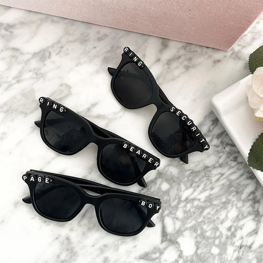 Page Boy Black Square Sunglasses | Ring Bearer Gift for Boys Kids Wedding Sunglasses Peaceful Pleasures Health and Wellness