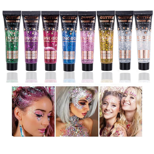 8 colors body glitter, face glitter gel, hair glitter, self-adhesive glitter gel, cosmetic glitter, suitable for stage makeup Peaceful Pleasures Health and Wellness