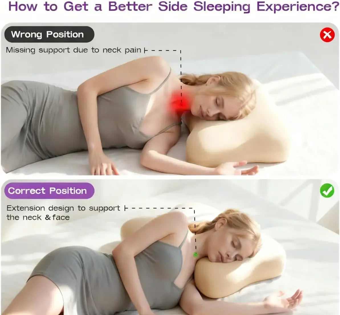 Ergonomic Memory Foam Pillow for Side Sleepers - Cooling Cover, High-Density Support for Neck and Shoulder Comfort Peaceful Pleasures Health and Wellness