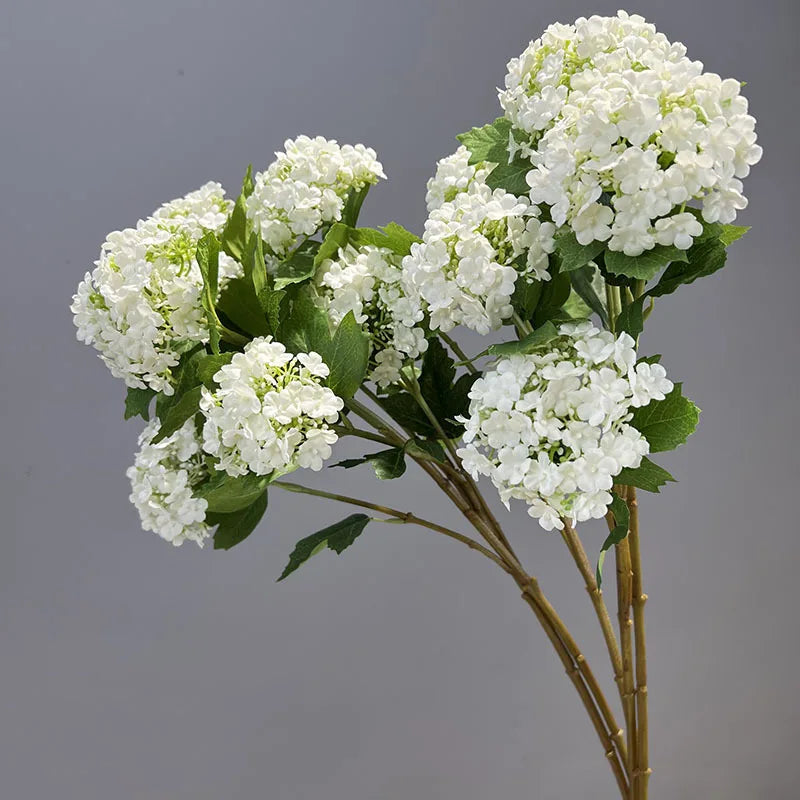 Silk Hydrangea Artificial Flower Branch | White & Blue Snowball