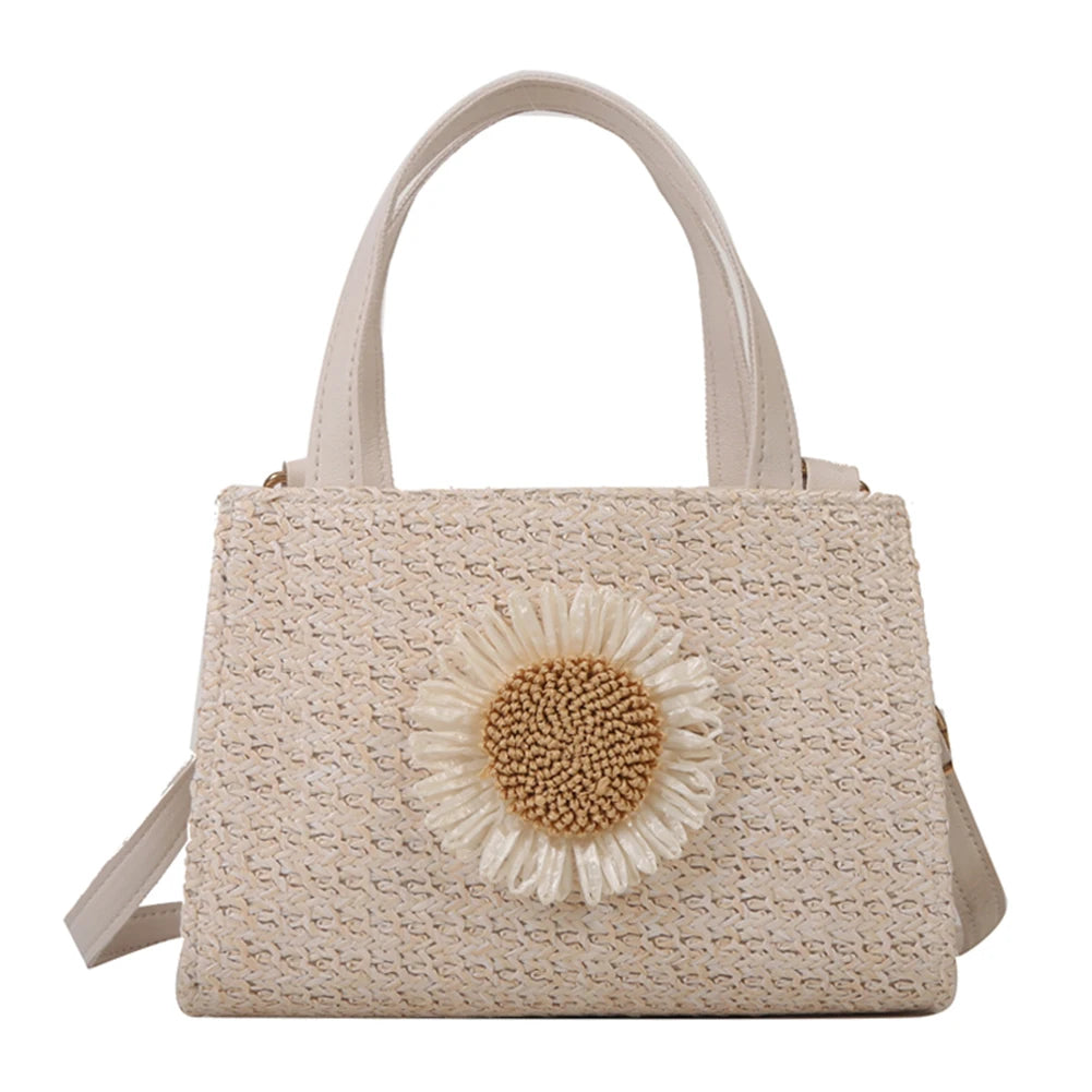 Sunflower Straw Crossbody Bag for Women – Travel Vacation Bag Crossbody Bag Peaceful Pleasures Health and Wellness