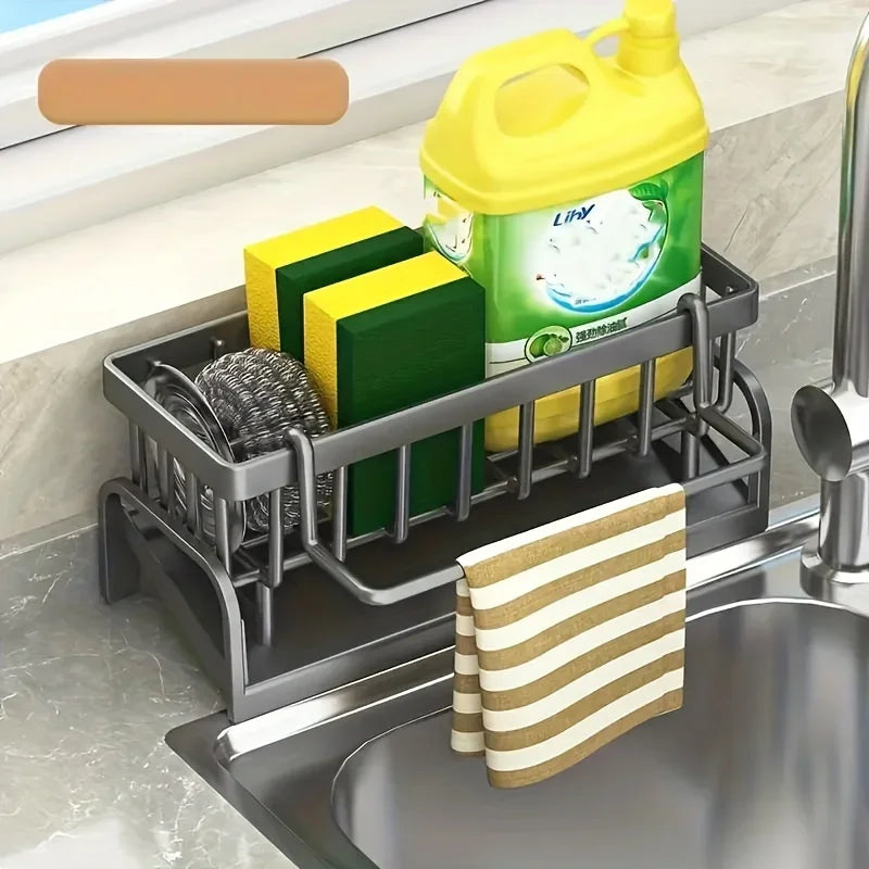Sink Caddy Sponge Holder | Auto Draining Kitchen Organizer