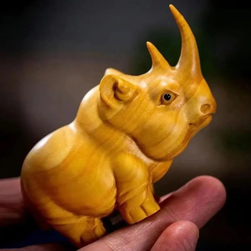 Handmade Wood Carving Animal Figurines – Rhino, Hippo, Elephant