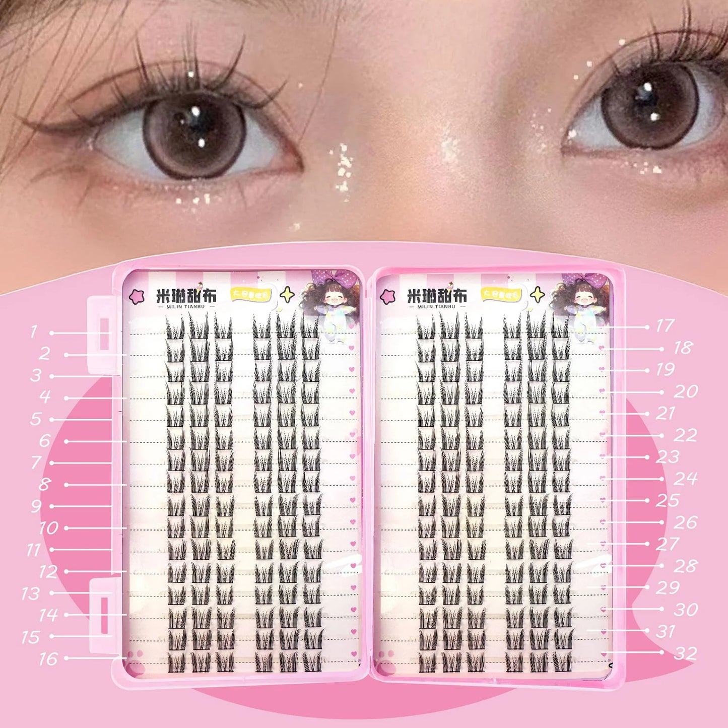 32 Rows Korean Style Fluffy Fairy Manga False Eyelashes Cluster Large Capacity Anime Cosplay Lashes Extension Perfect Eye Makeup Peaceful Pleasures Health and Wellness