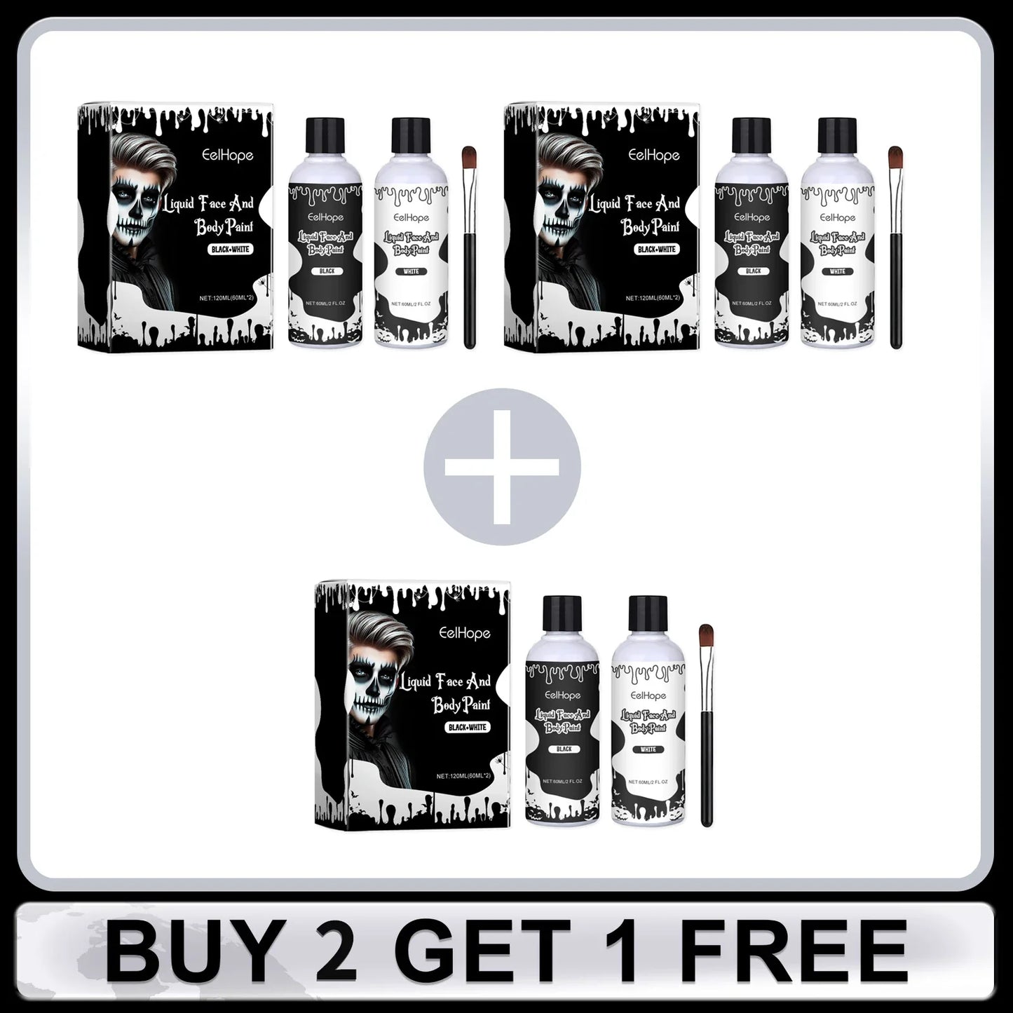 Halloween Liquid Face & Body Paint Black White 120ml | Eelhope