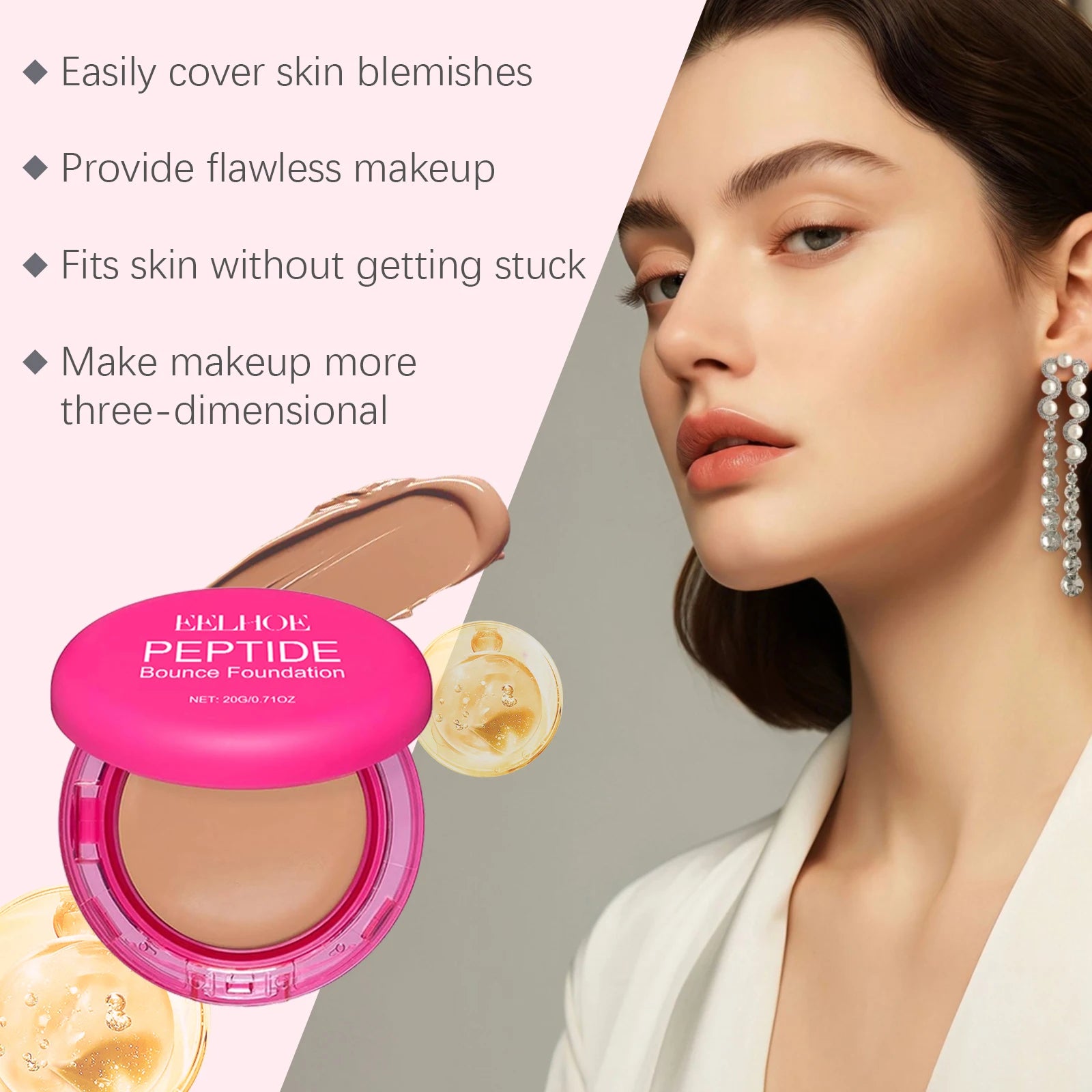 Peptide Bounce Balm Foundation Lasting Full Coverage Concealer Covers Spot Blemishes Brightening Oil Control Makeup Base Cream Peaceful Pleasures Health and Wellness