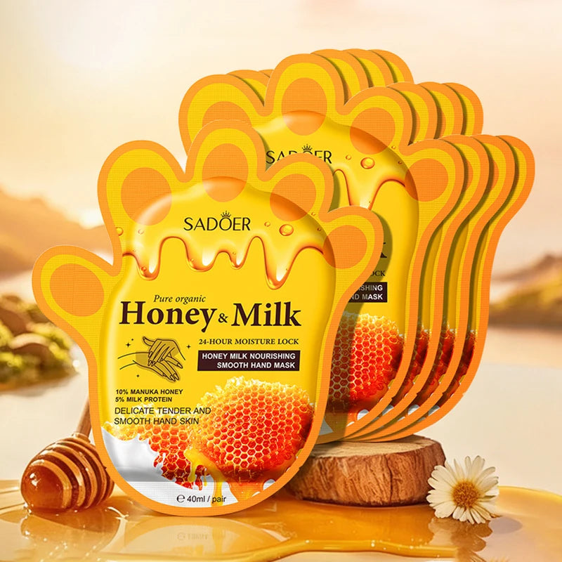 SADOER Honey Milk Hand Mask Gloves – 5 Pairs, 24Hr Moisture