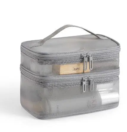 Double Layer Mesh Makeup Bag, Wash Bag, Women's Portable New Large Capacity Storage Bag, Cosmetics Storage Bag Peaceful Pleasures Health and Wellness GRAY