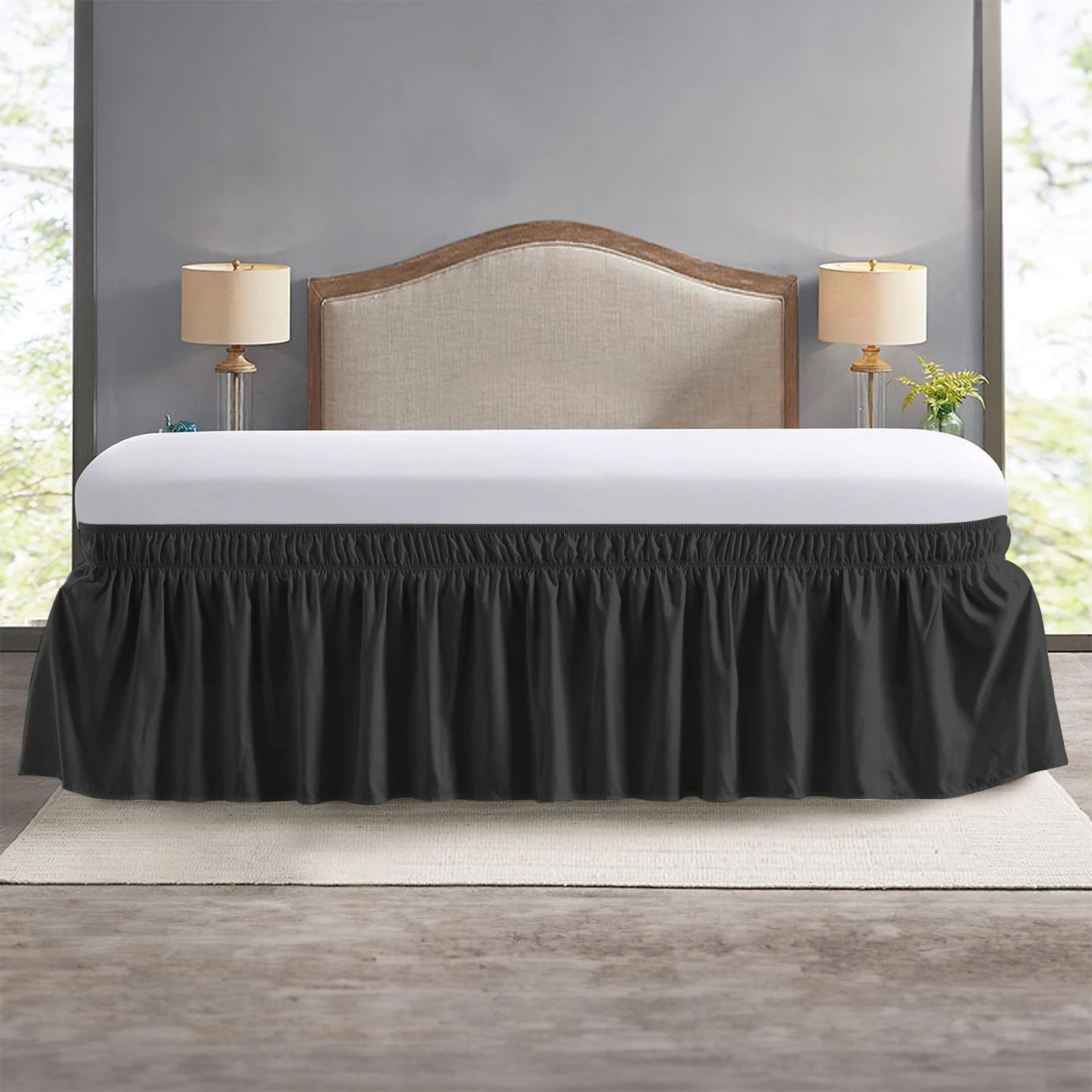Elastic Ruffle Bed Skirt Solid Color Wrap Around Style Comfortable Fade Resistant Bed Cover Without Surface Twin Queen King Size Peaceful Pleasures Health and Wellness Black King 198x203cmx38cm