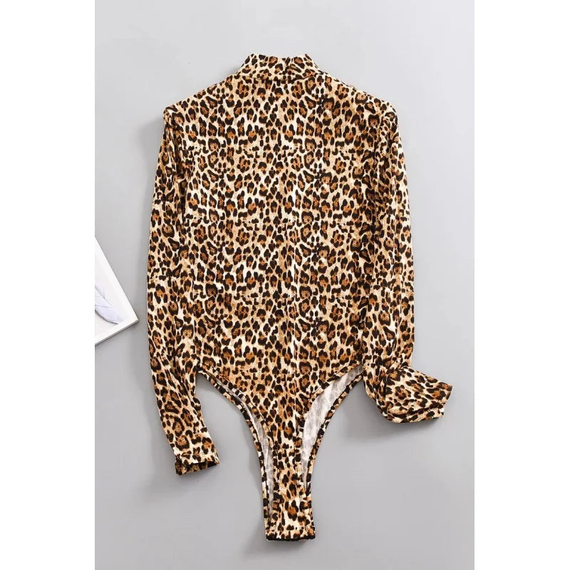 Women's Leopard Print Long-Sleeve Babydoll Lingerie Set