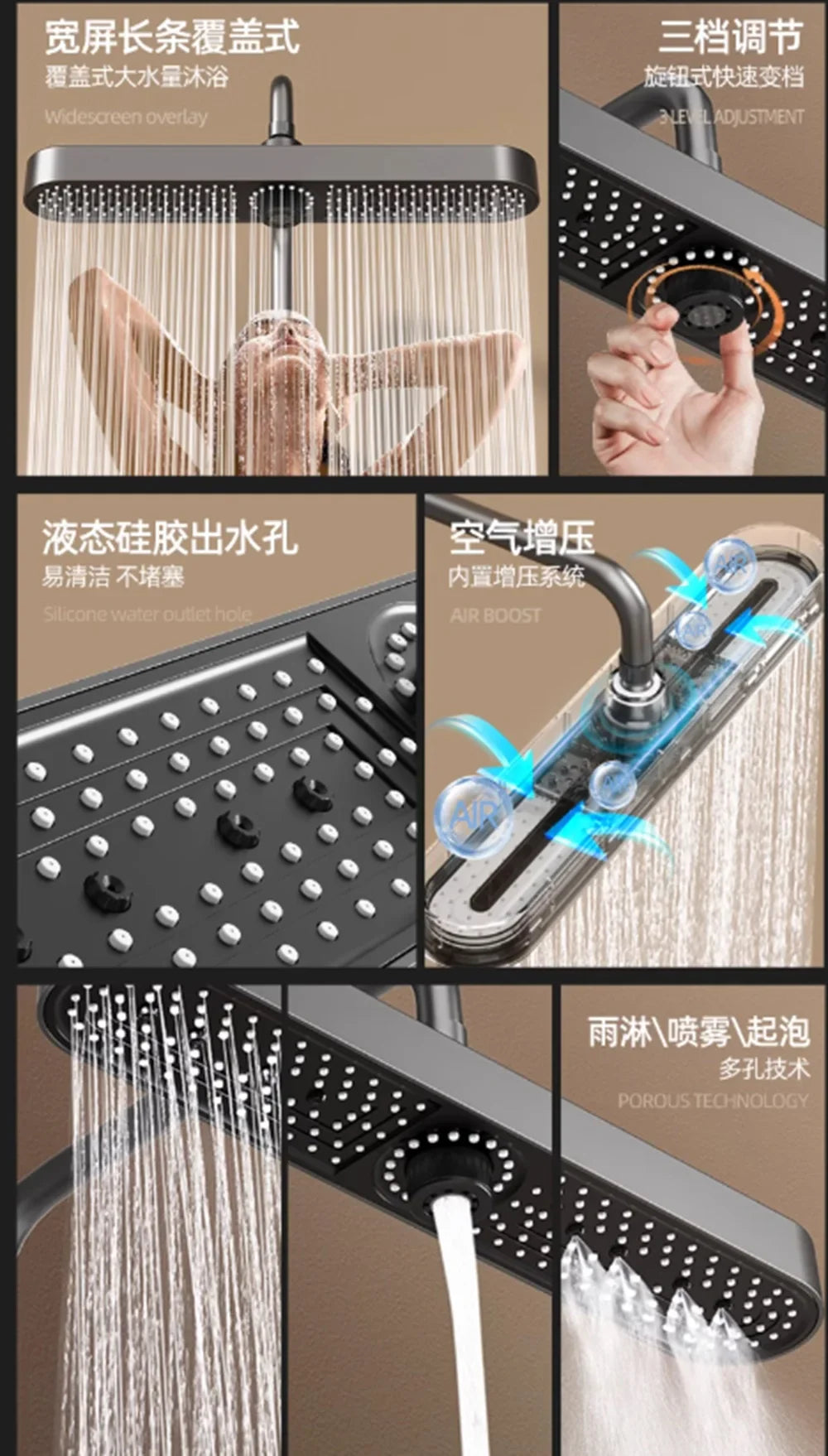 19" Luxury Rainfall Shower Head | 3 Mode High Pressure Water Saving