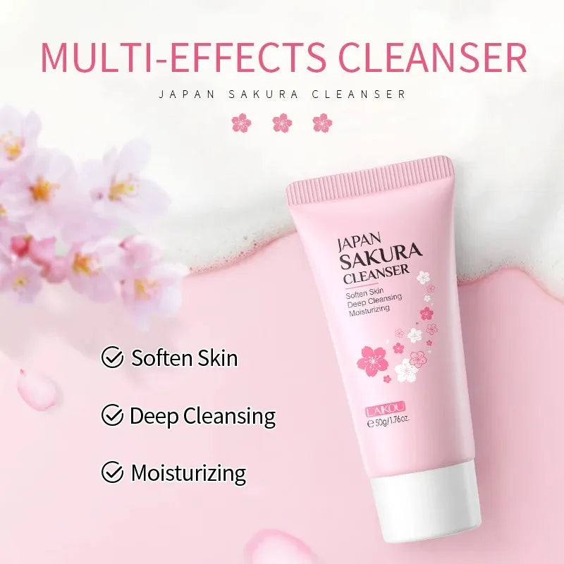 Laikou Sakura Facial Cleanser Deep Cleansing Pores Oil Control Moisturizing Brightening Face Wash Gentle For All Skin Types 50g Peaceful Pleasures Health and Wellness