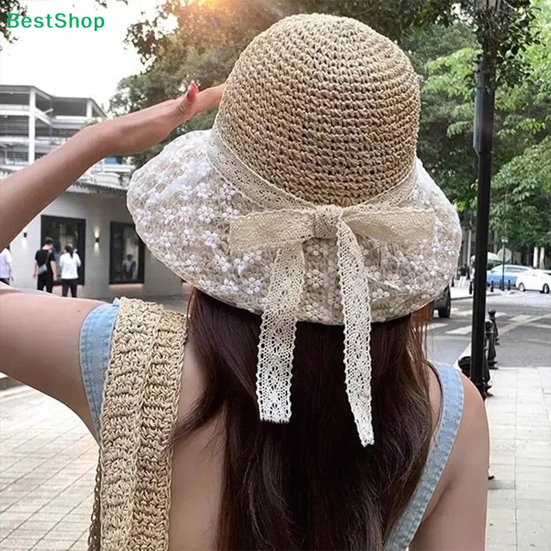 Women's Lace Trim Beach Straw Hat – Breathable Sun Hat