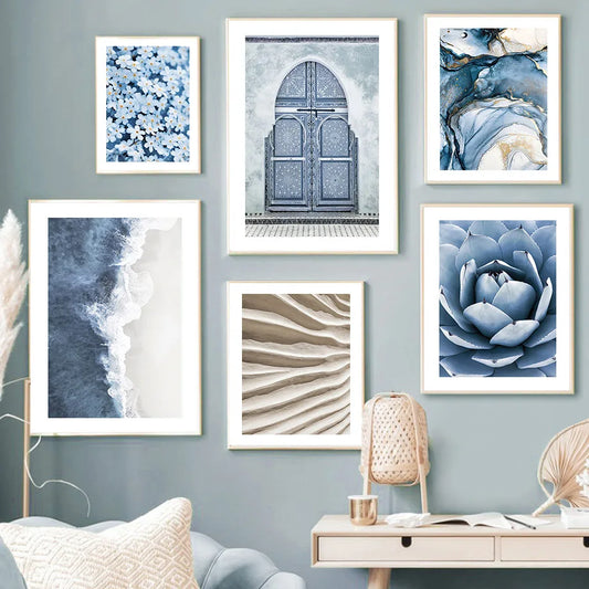 Santorini Morocco Door Flower Canvas Wall Art | Nordic Print Canvas Wall Art Print Peaceful Pleasures Health and Wellness