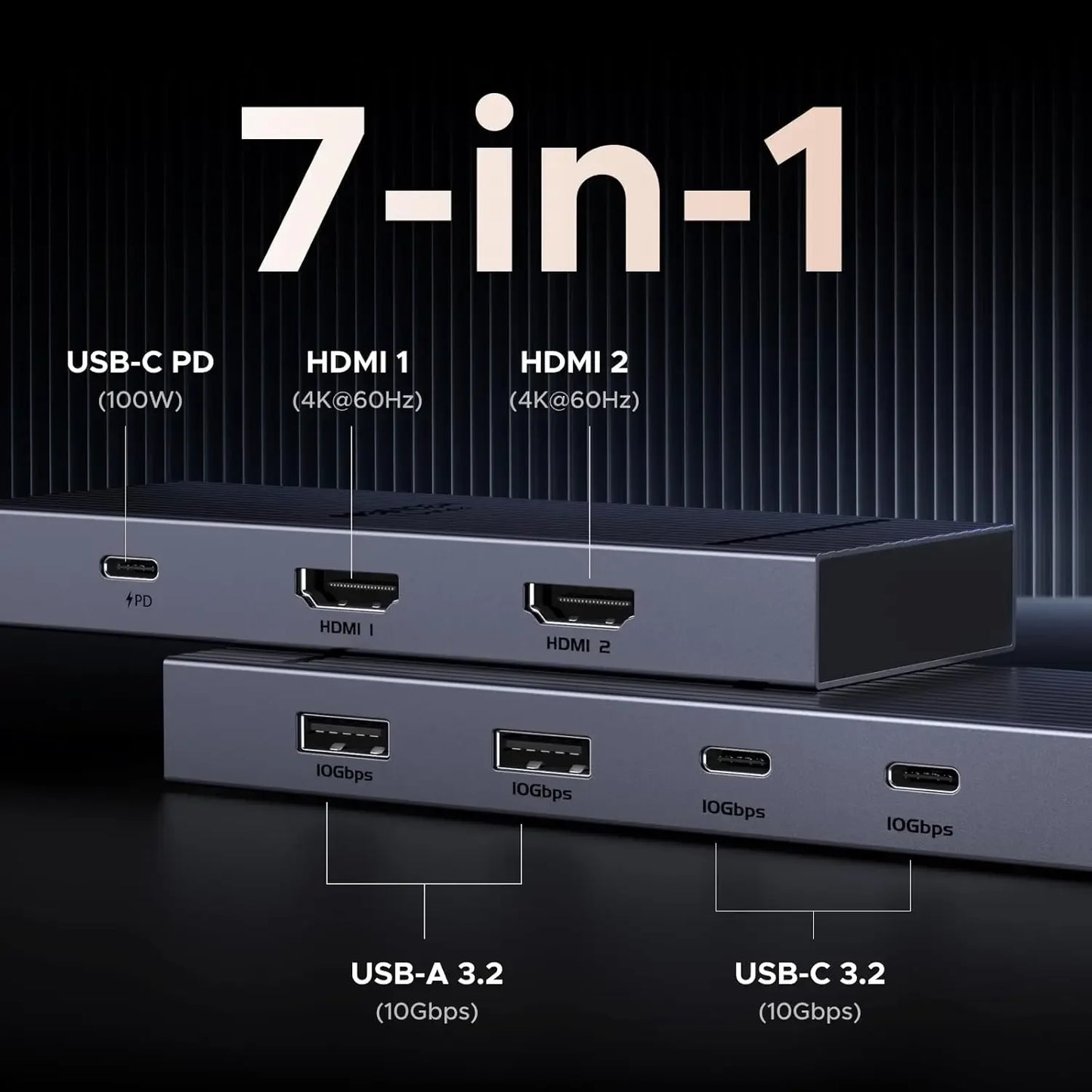 7-in-1 USB-C Docking Station with Dual 4K HDMI, 10Gbps Ports & 100W PD for Laptops Peaceful Pleasures Health and Wellness